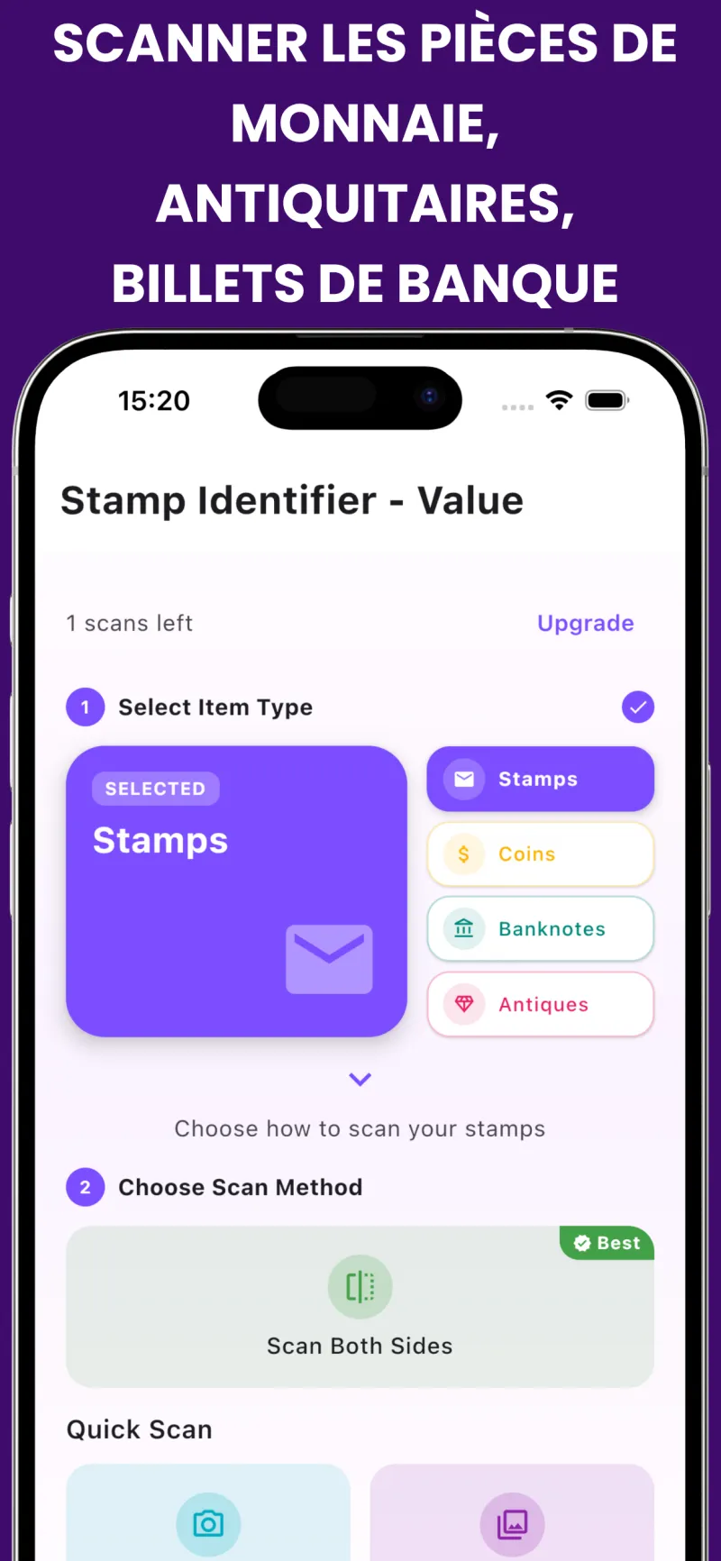 Interface de scan prenant en charge timbres, pièces, billets et objets anciens