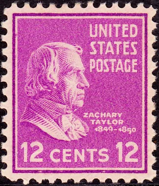 Zachary Taylor 12 cent stamp from the 1938 US Presidential Series
