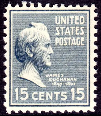 James Buchanan 15 cent stamp from the 1938 US Presidential Series
