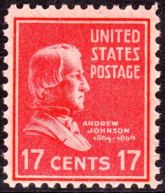 Andrew Johnson 17 cent stamp from the 1938 US Presidential Series