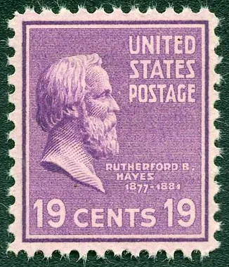 Rutherford B. Hayes 19 cent stamp from the 1938 US Presidential Series