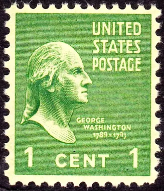 George Washington 1 cent stamp from the 1938 US Presidential Series