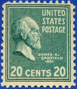 James A. Garfield 20 cent stamp from the 1938 US Presidential Series