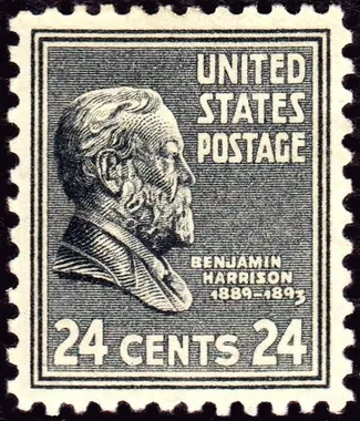 Benjamin Harrison 24 cent stamp from the 1938 US Presidential Series