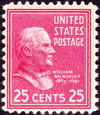 William McKinley 25 cent stamp from the 1938 US Presidential Series