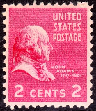 John Adams 2 cent stamp from the 1938 US Presidential Series