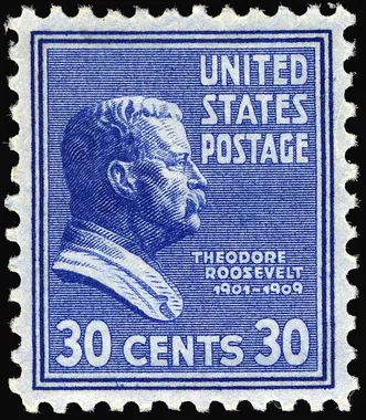Theodore Roosevelt 30 cent stamp from the 1938 US Presidential Series