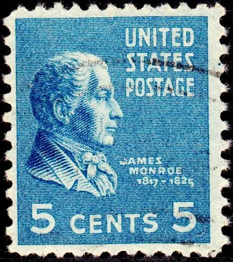 James Monroe 5 cent stamp from the 1938 US Presidential Series
