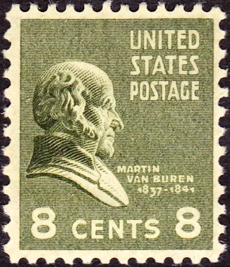 Martin Van Buren 8 cent stamp from the 1938 US Presidential Series
