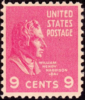 William Henry Harrison 9 cent stamp from the 1938 US Presidential Series