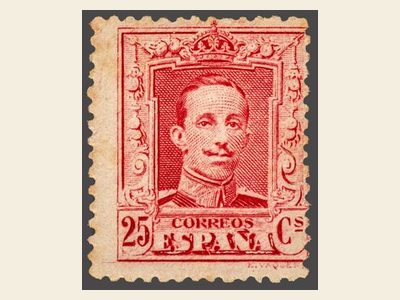 Spain 1922 25 céntimos stamp with the Vaquer portrait of King Alfonso XIII