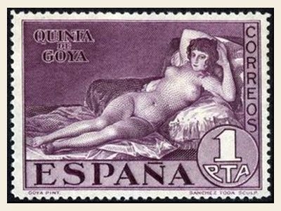 Spain 1930 Goya centenary stamp showing the Naked Maja, 1 peseta